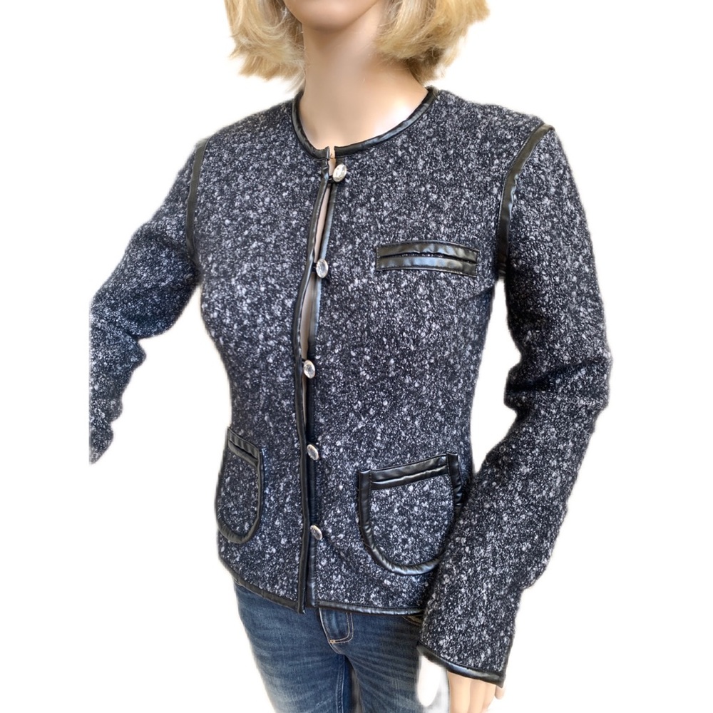 Grey boucle knit blazer with rhinestone buttons, NWOT, M*